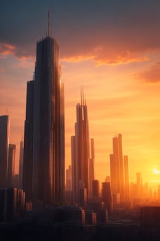 Building City And Sunset, AI Generated photo