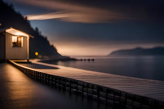 a long exposure photo of a house on the water. AI-Generated