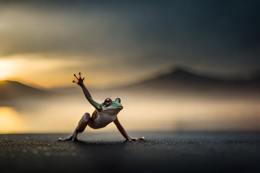 a frog is standing on its hind legs in front of the sun. AI-Generated photo