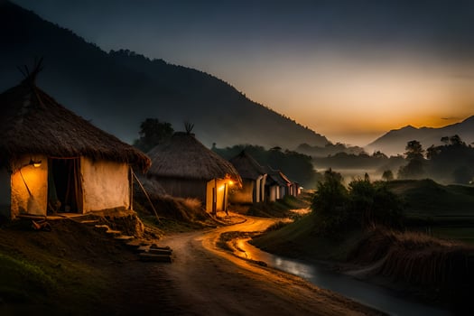 the village at sunset. AI-Generated photo