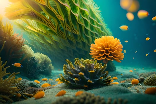 a coral reef with many different types of fish. AI-Generated photo