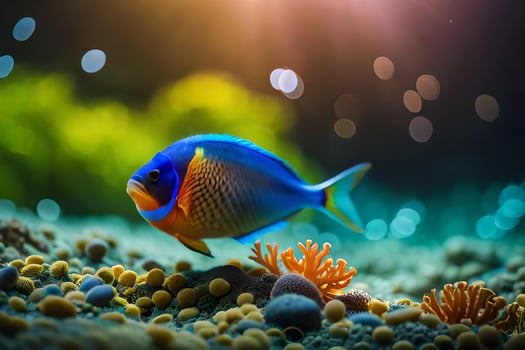 a fish in the ocean with coral and other sea life. AI-Generated photo