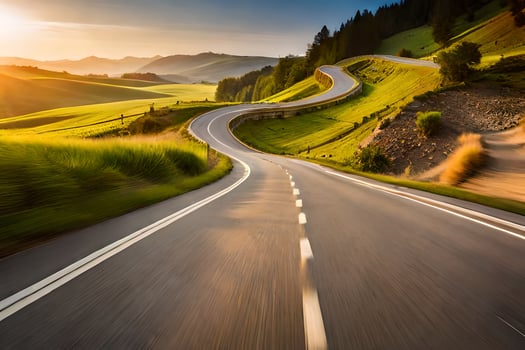 a winding road in the mountains at sunset. AI-Generated photo