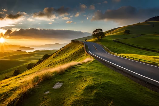 the road to the sunset. AI-Generated photo