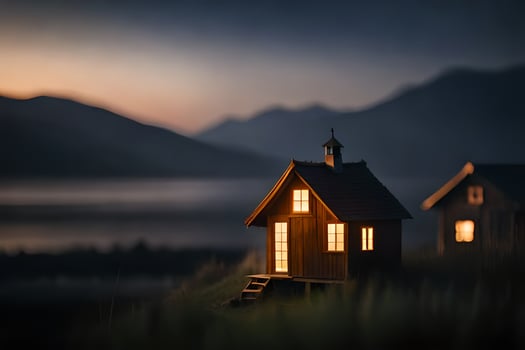 a small house in the middle of a field. AI-Generated photo