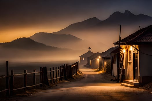 a foggy road in the mountains at night. AI-Generated photo