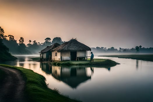 the house on the river. AI-Generated photo