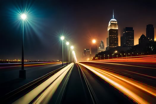 a long exposure photograph of a city at night. AI-Generated photo