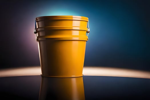 a yellow bucket sitting on a reflective surface. AI-Generated photo