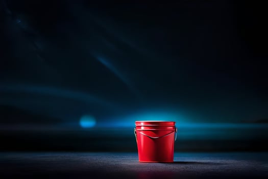 a red bucket sitting on a dark floor. AI-Generated photo