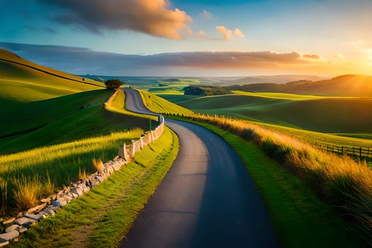 the road to the sunset. AI-Generated photo