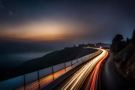 a long exposure photo of a highway at night. AI-Generated