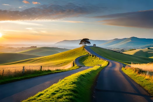 the road to the sunset. AI-Generated photo