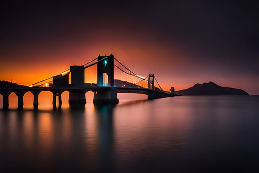 the bridge at sunset with a long exposure. AI-Generated photo