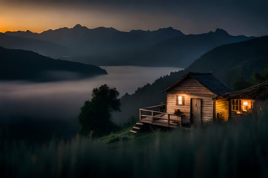 the cabin in the mountains. AI-Generated photo