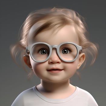face of baby girl wearing glasses with cute expression, AI Generative photo