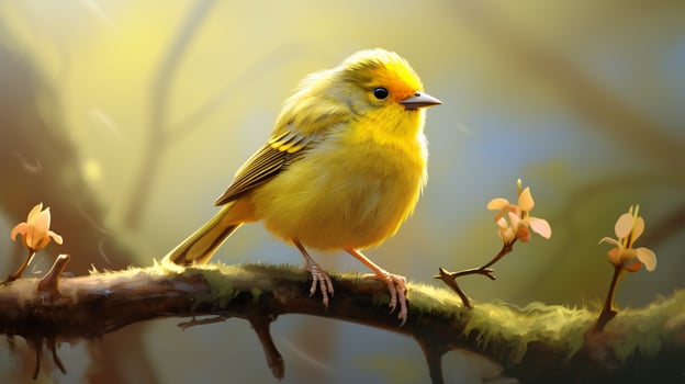 a cute yellow bird perching on a branch in nature photo