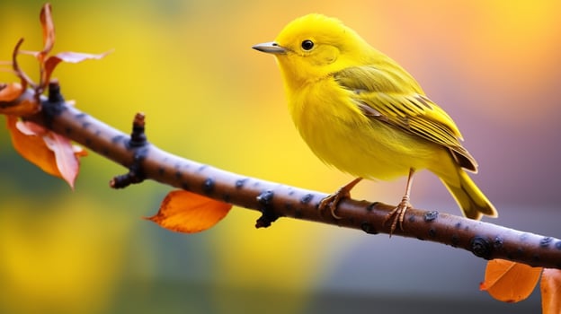 a cute yellow bird perching on a branch in nature photo