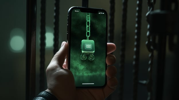 a hand holding a phone with a lock screen on it photo