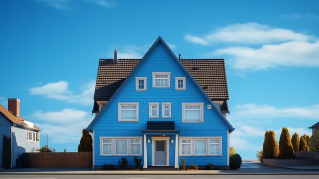 a house with a blue roof and a blue roof photo