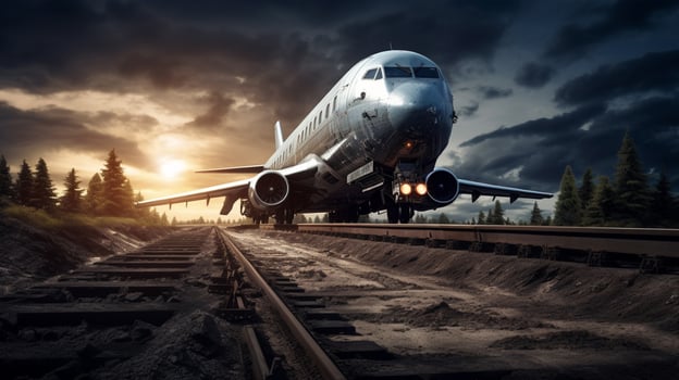 airplane in the track front view photo