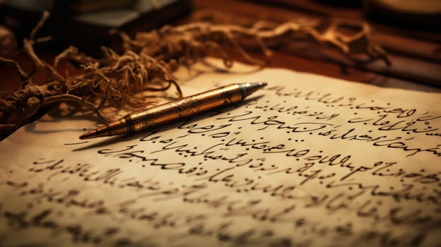 antique calligraphy manuscript page with selective focus photo