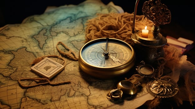 antique compass map and quill pen treasure photo