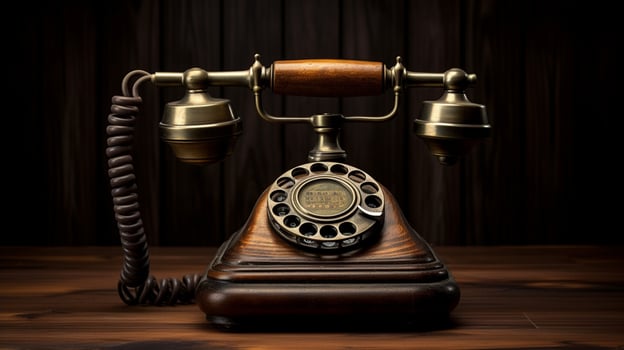 antique rotary phone on wood table nostalgia decor photo