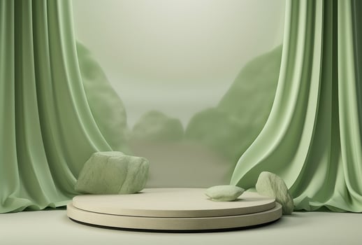 3D background, stone pedestal podium on natural beige, pastel green backdrop AI Generated. photo