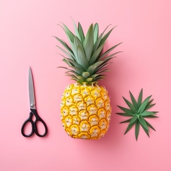 Pink Background Pineapple Top - AI generated photo