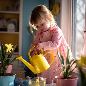 Young girl watering plants - AI generated photo