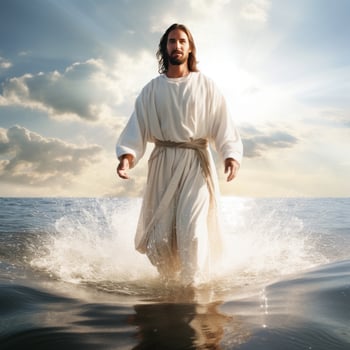 Jesus's miraculous walk on water - AI generated photo