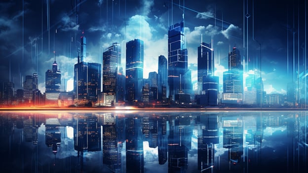 bright cityscape illuminated by futuristic lighting photo
