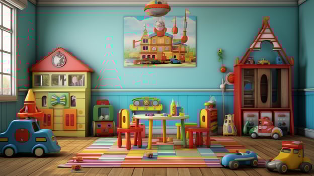 colorful playroom with toys and educational materials photo
