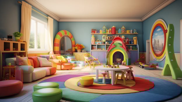 colorful playroom with toys and educational materials photo