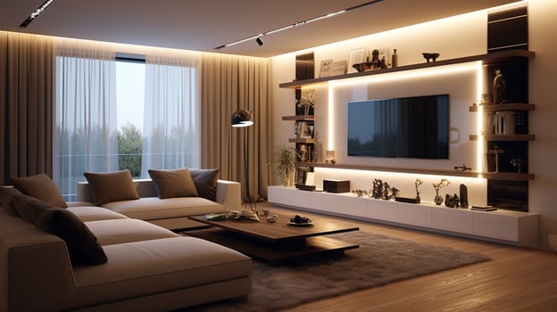 comfortable modern living room with elegant lighting photo