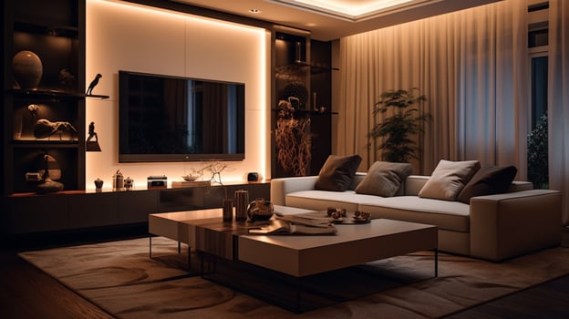 comfortable modern living room with elegant lighting photo