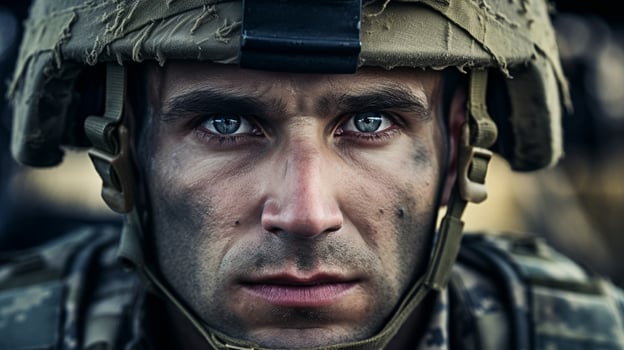 confident army veteran stares down wars challenges photo
