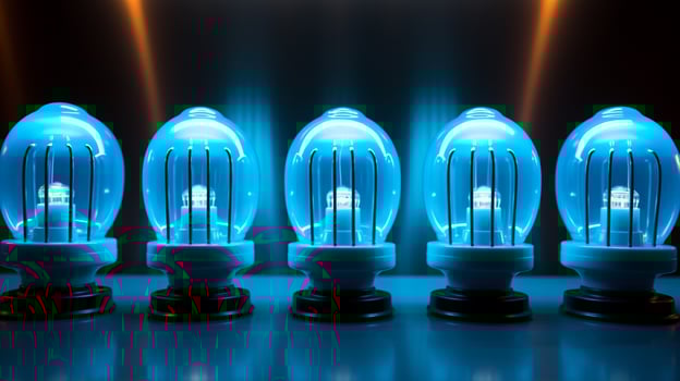 electric mixer knobs in a row illuminated blue photo