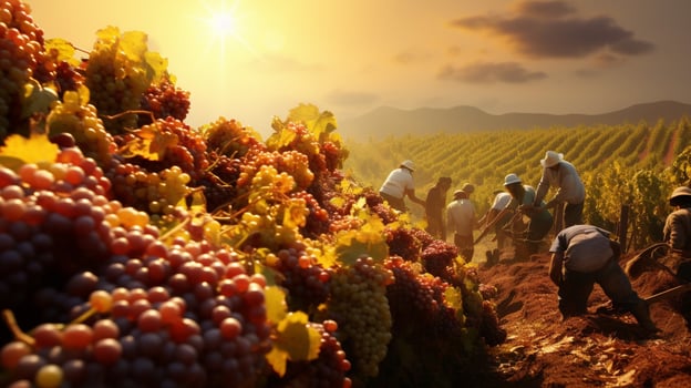 farmers harvesting fresh fruit in the autumn sunlight heat photo