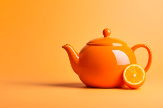AI Generated Creative design of a teapot in the form of an orange on an orange background photo