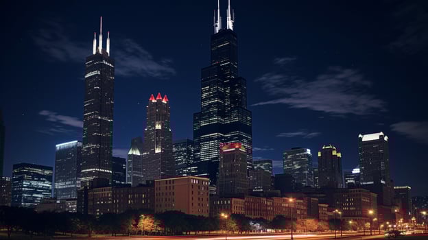 Night view of Willis Tower - formerly Sears Tower. Generative AI photo