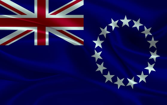 3d waving realistic silk national flag of Cook Islands. Happy national day Cook Islands flag background. close up photo