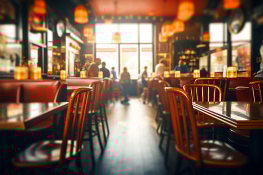 Abstract vintage charm Blurred cafe restaurant interior creates an evocative backdrop AI Generated photo