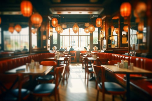 An artistic blur transforms a vintage cafe restaurant interior into a backdrop AI Generated photo