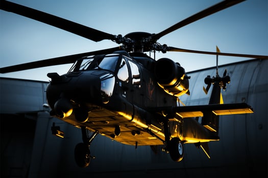An unidentified military helicopter on the airbase represents aviation and transport AI Generated photo