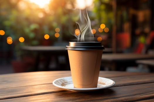 Coffee cup filled with warmth, set upon a wooden table AI Generated photo