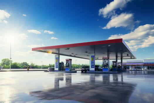 Petrol station under a clear blue sky and soft cloud cover AI Generated photo