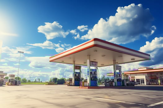 Petrol station under a clear blue sky and soft cloud cover AI Generated photo