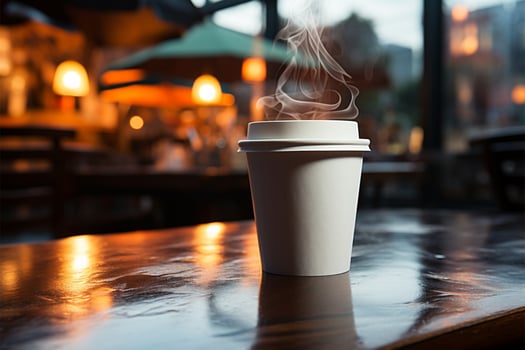 A solo cup of steaming coffee, serenity in the coffee shop AI Generated photo
